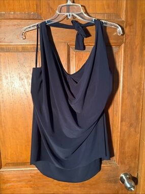 Magicsuit Navy Halter Swim Top with Draped Front